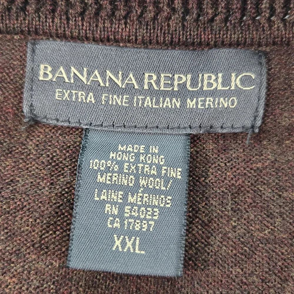 Banana Republic Sweater Mens XXL Brown Extra Fine Italian Merino Wool V-Neck